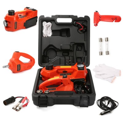 3 ton Flat tire changing kit, 12V Electric car jack & impact wrench